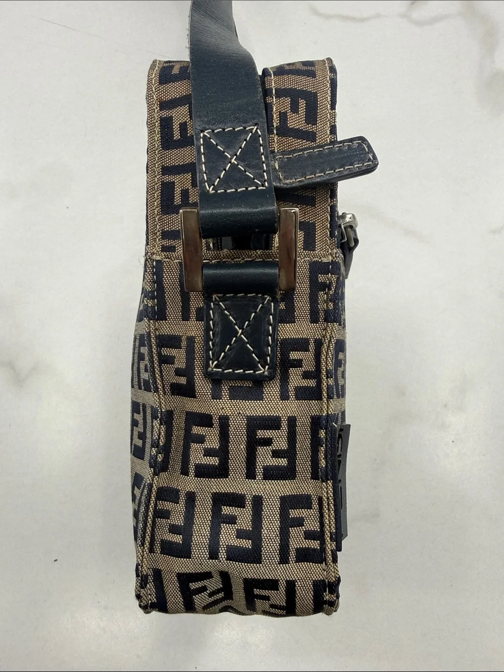 Fendi Brown and Black FF Logo Messenger Pouch